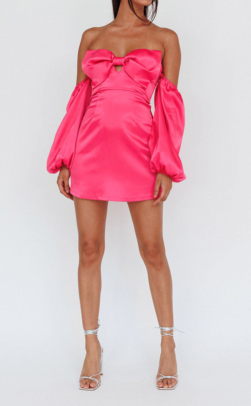 GH489 - Sheath/Column Cute Bow Short Homecoming Dress with Sleeves