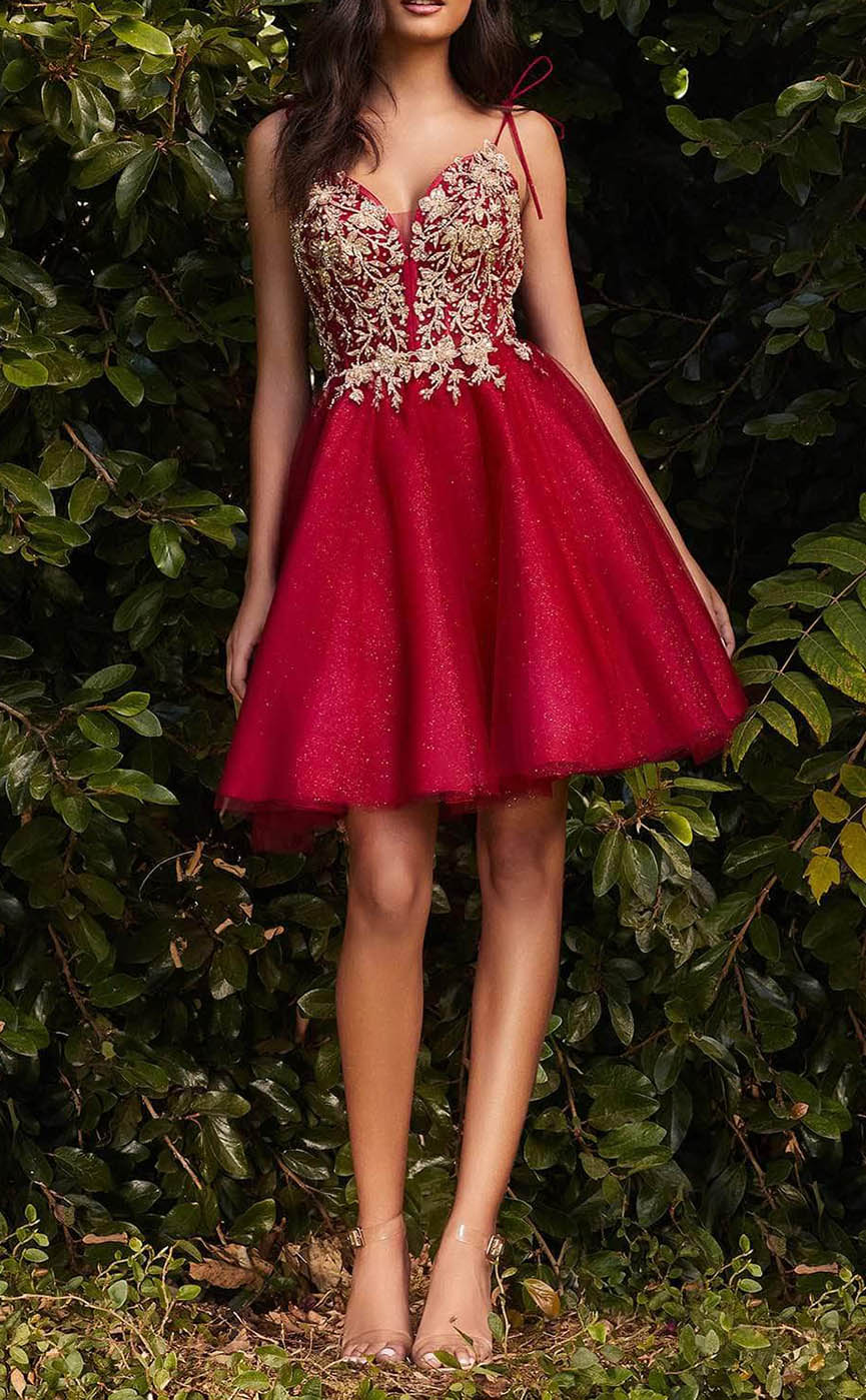 GH490 - A line V neck Appliques Short Homecoming Dress Cute Graduation Dress