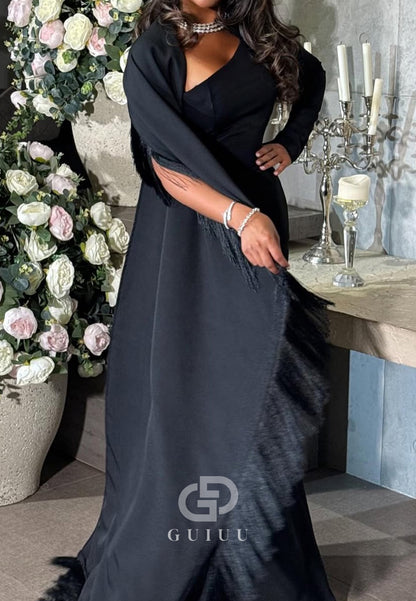Black Long Sleeves Asymmetrical Sheath Evening Dress