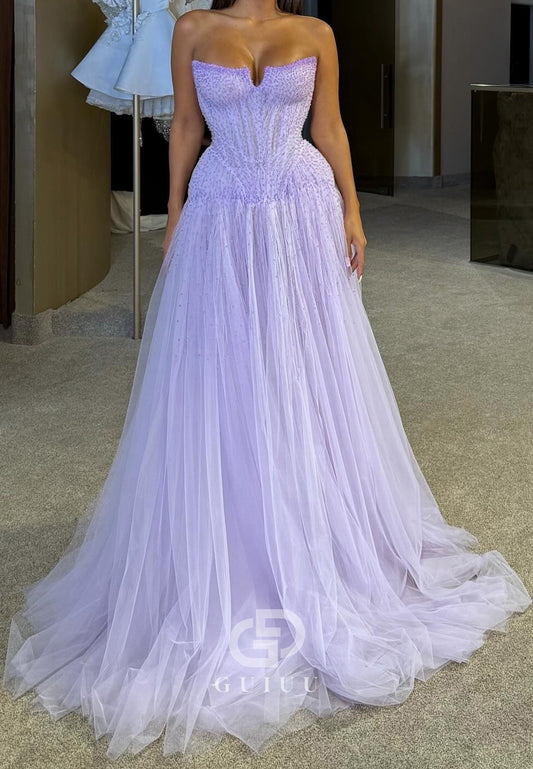 Lilac A-Line Sweetheart Sleeveless Lace Prom Dress