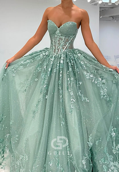 Dusty Sage Sweetheart Sleeveless Sequins A-Line  Prom Dress