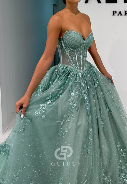 Dusty Sage Sweetheart Sleeveless Sequins A-Line  Prom Dress