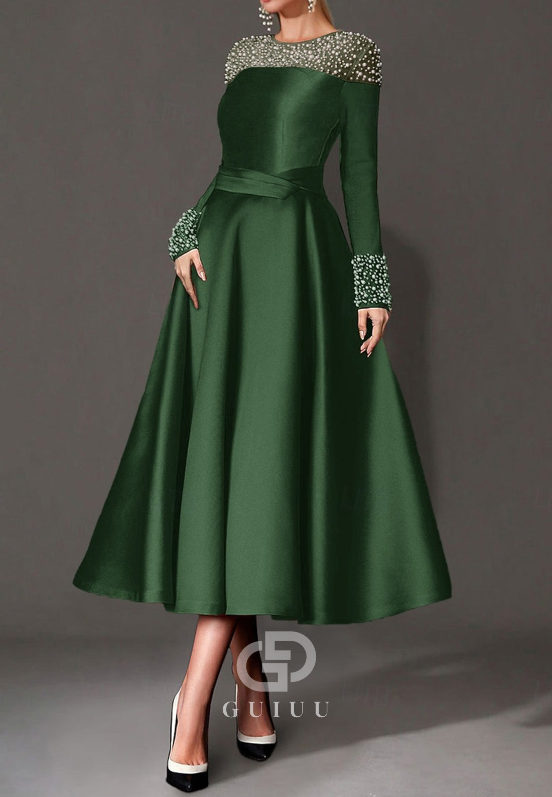 Elegant Dress Formal Tea Length Long Sleeves Mother of the Bride Dress