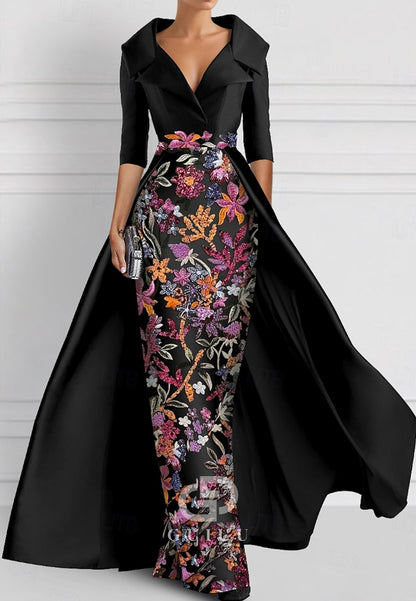 Charming Sheath V-Neck Half Sleeves Appliques Mother of the Bride Dress