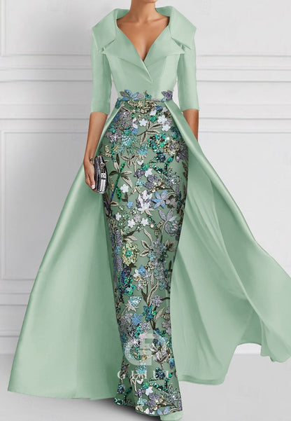 Charming Sheath V-Neck Half Sleeves Appliques Mother of the Bride Dress