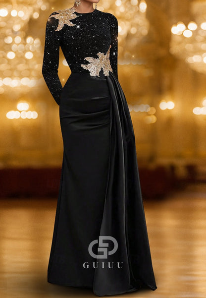 Elegant Dress Floor-Length Long Sleeves Crew Neck Mother of the Bride Dress