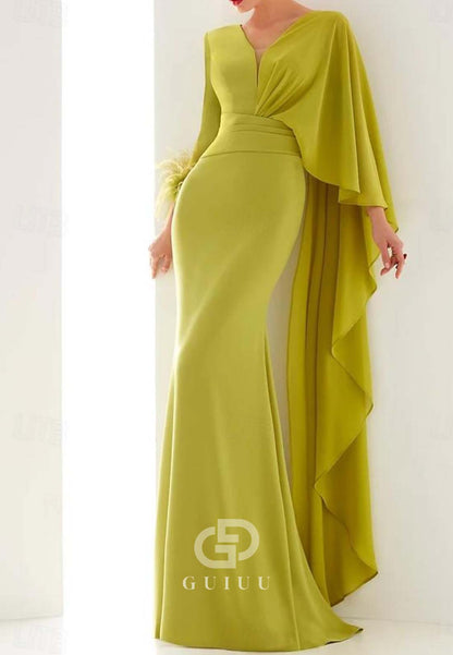 Long Sleeves V-Neck Floor-Length Evening Formal Dress
