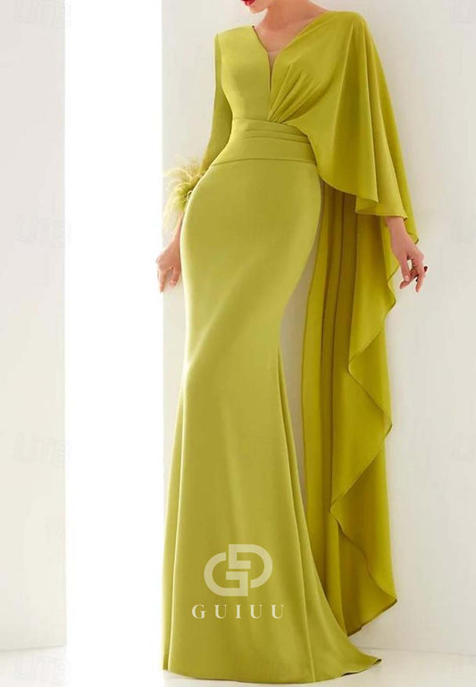 Long Sleeves V-Neck Floor-Length Evening Formal Dress