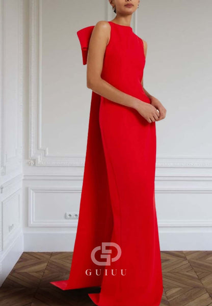 Simple Scoop Sleeveless Bowknot Satin Evening Dress
