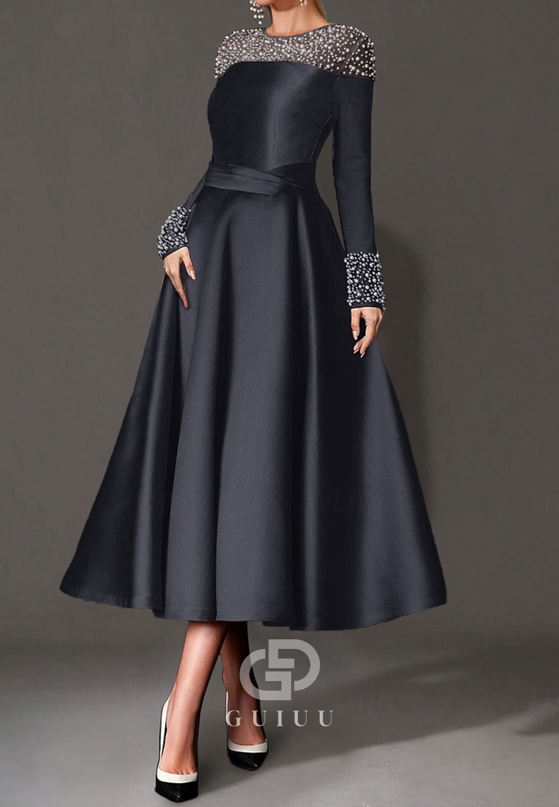 Elegant Dress Formal Tea Length Long Sleeves Mother of the Bride Dress