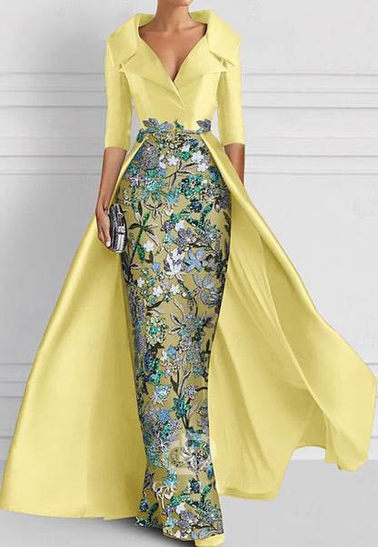 Charming Sheath V-Neck Half Sleeves Appliques Mother of the Bride Dress