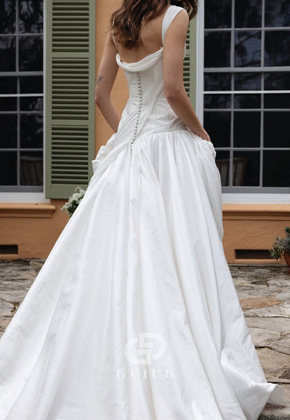 Charming A-Line Spaghetti Straps Scoop Ruched Wedding Dress