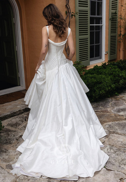 Charming A-Line Spaghetti Straps Scoop Ruched Wedding Dress