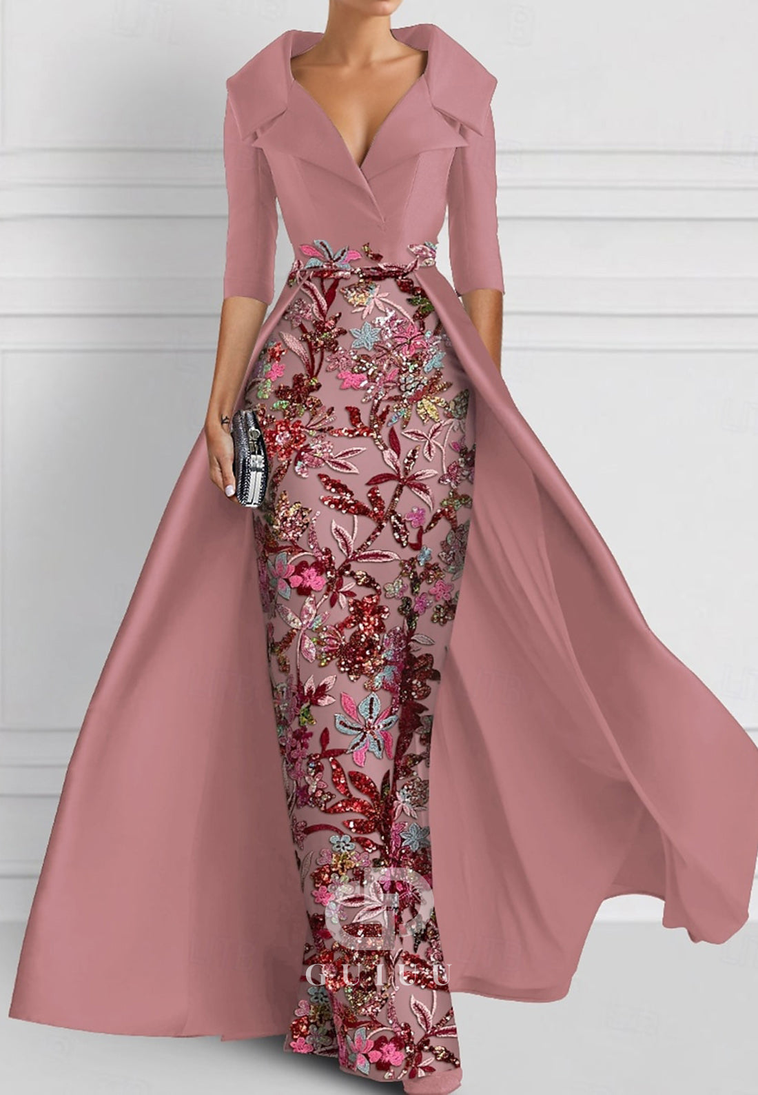 Charming Sheath V-Neck Half Sleeves Appliques Mother of the Bride Dress