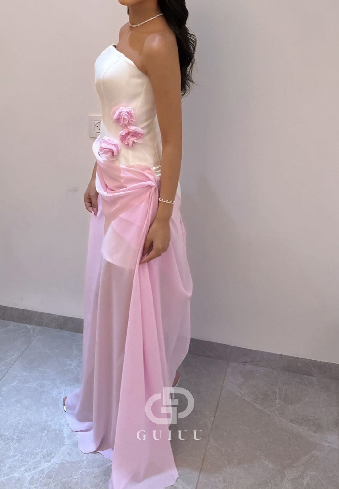 Blushing Pink Sleeveless Strapless A-Line Prom Dress