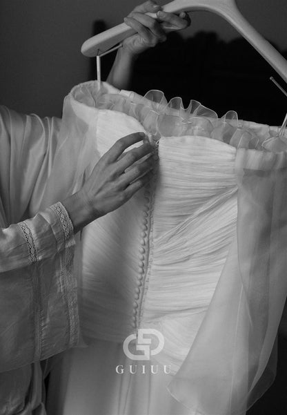 Simple Long Sleeves Off-Shoulder A-Line Sweep Train Wedding Dress