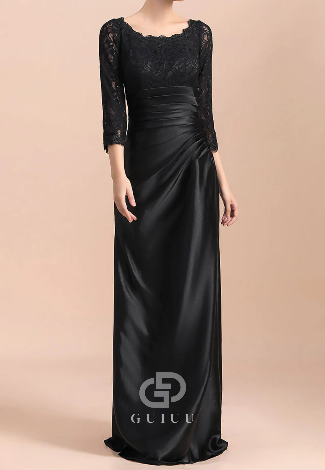 Black Long Sleeves Scoop Empire-Waist Mother of the Bride Dress