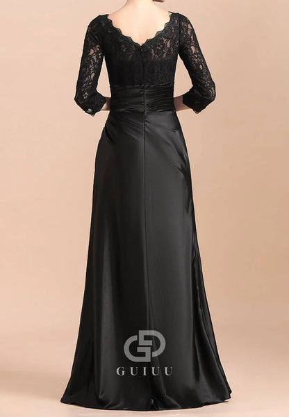 Black Long Sleeves Scoop Empire-Waist Mother of the Bride Dress