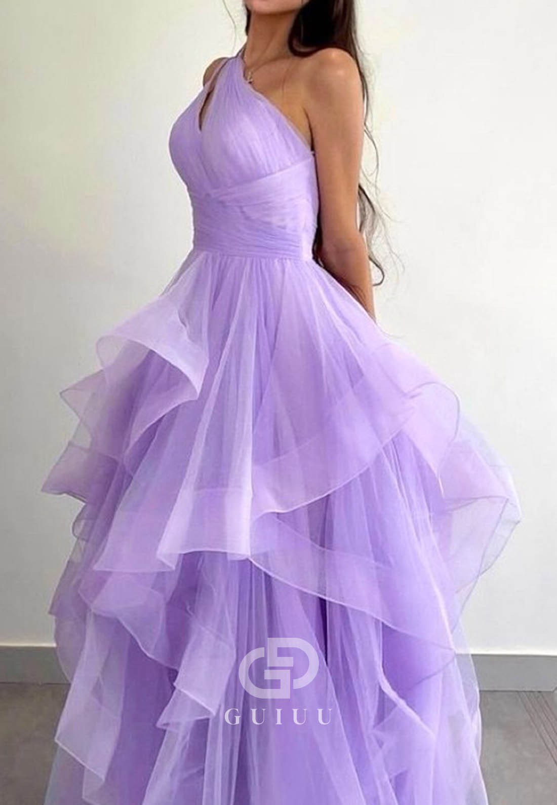 Lilac Sleeveless Strapless Ruffles A-Line Prom Dress