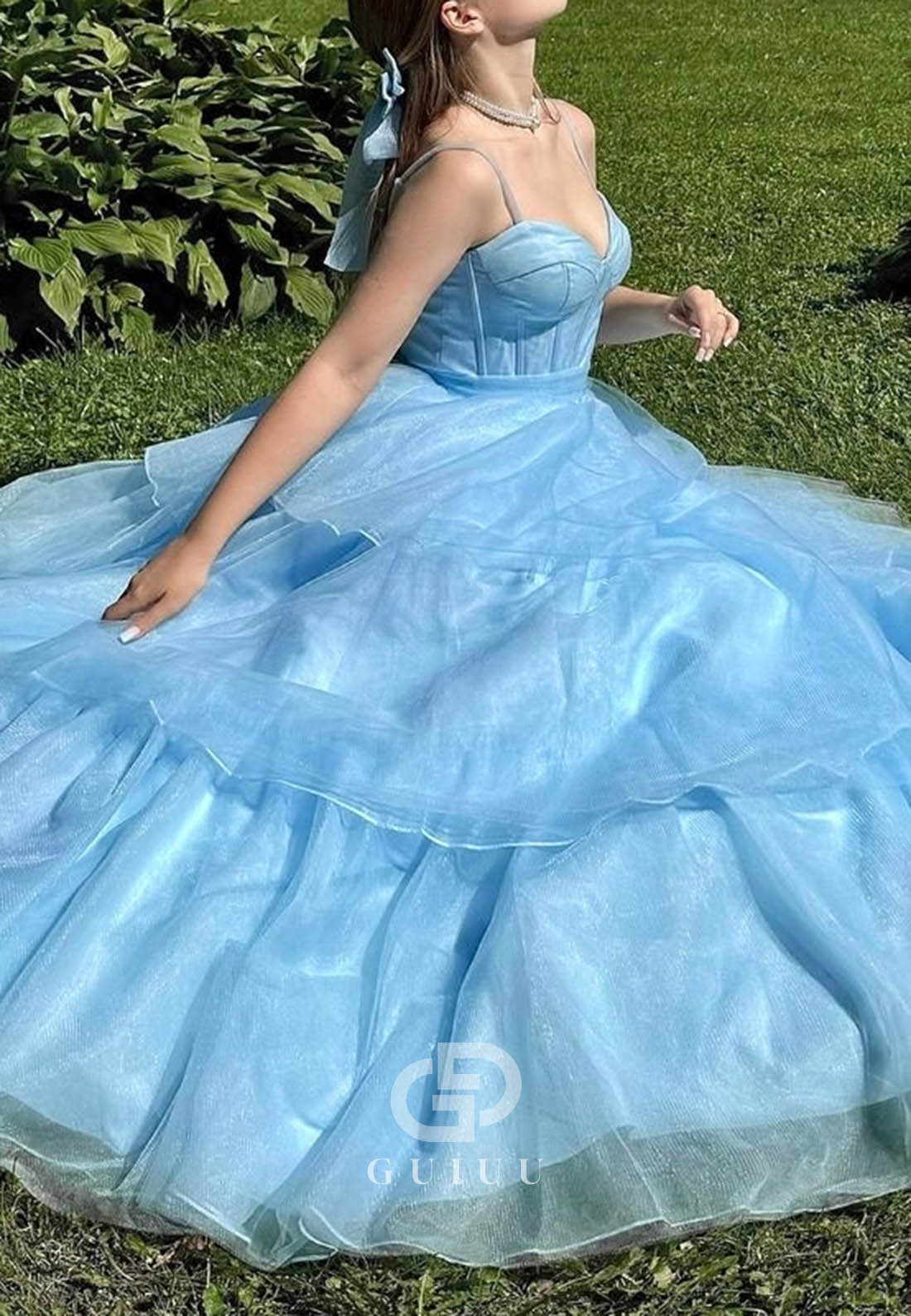 A-Line Spaghetrti Straps Sweetheart Ruffles Lace Prom Dress