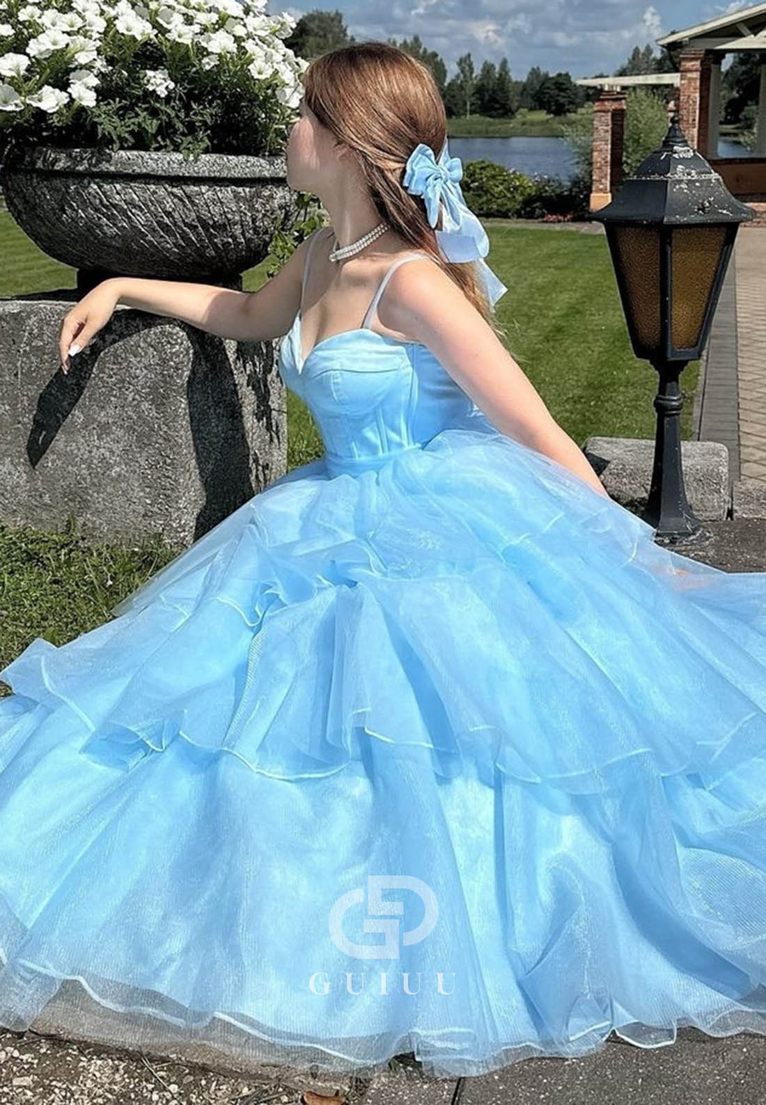 A-Line Spaghetrti Straps Sweetheart Ruffles Lace Prom Dress