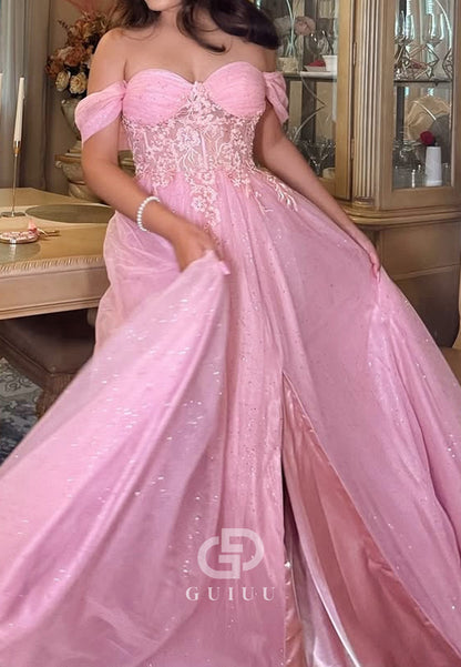 Blushing Pink Sweetheart Sleeeveless A-Line Lace Prom Dress