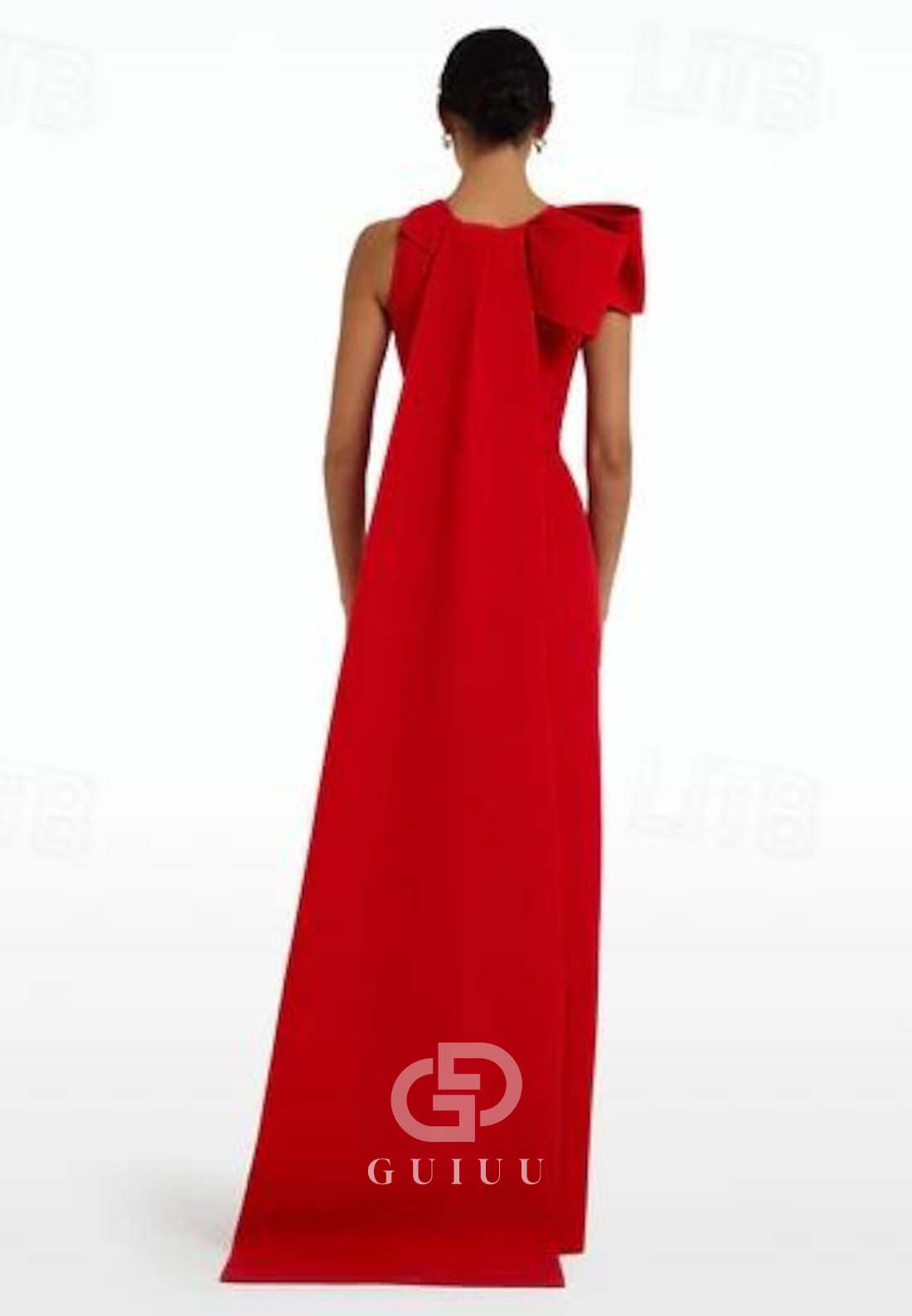 Simple Scoop Sleeveless Bowknot Satin Evening Dress