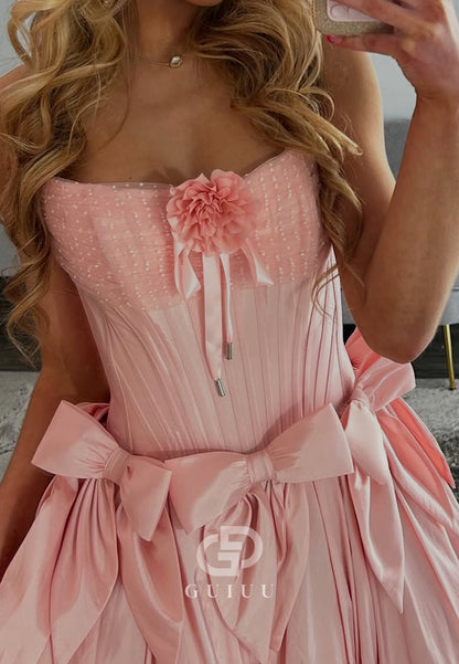 Blushing Pink Strapless Sleeveless Bowknot Short Homecoming Dress