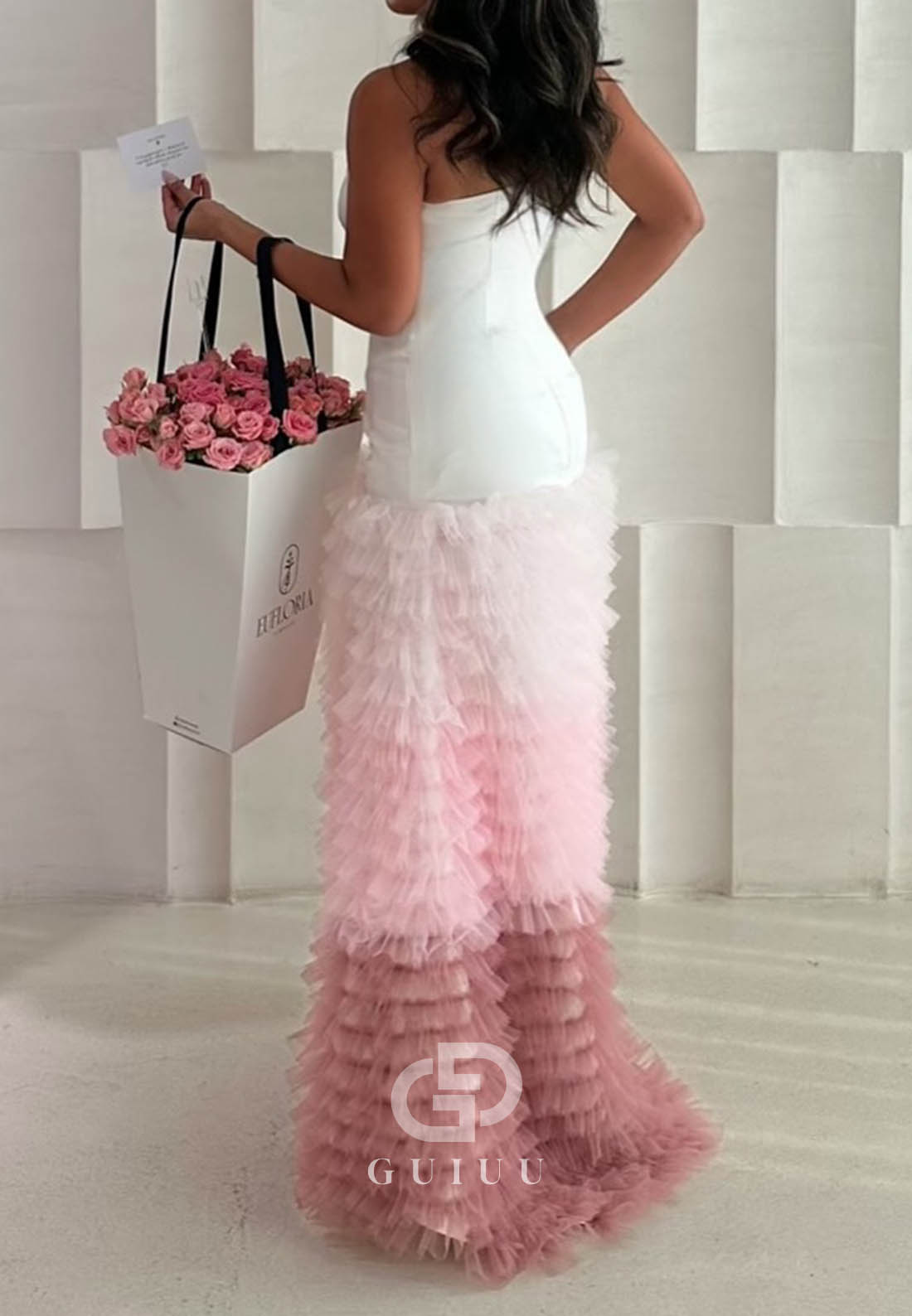 Simple A-Line Ruffles Sleeveelss Strapless Prom Dress