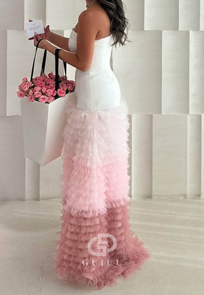Simple A-Line Ruffles Sleeveelss Strapless Prom Dress