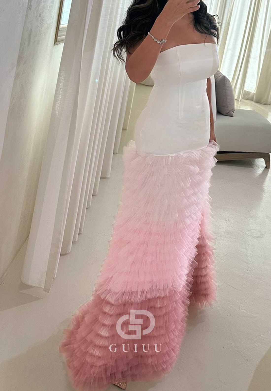 Simple A-Line Ruffles Sleeveelss Strapless Prom Dress