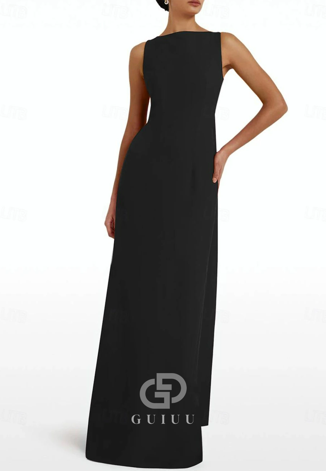 Simple Scoop Sleeveless Bowknot Satin Evening Dress