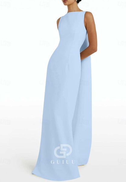 Simple Scoop Sleeveless Bowknot Satin Evening Dress