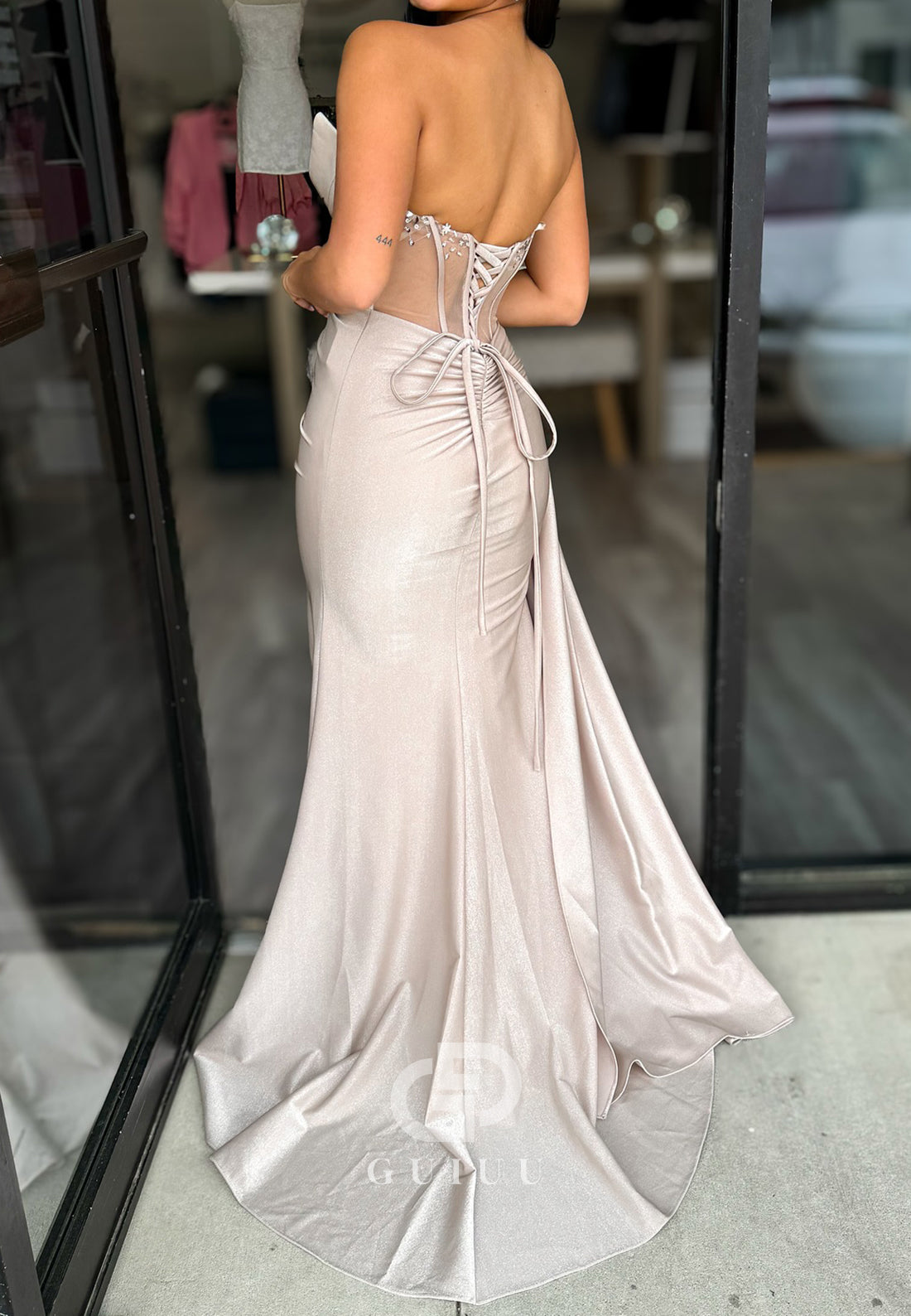 Rose Petal Sleeveless Strapless Beads Prom Dress