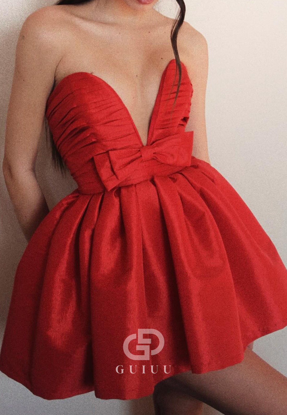 Red Strapless Sleeveless Bowknot Short Homecoming Dress
