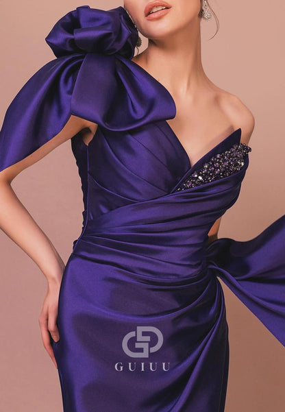 Regency One Shoulder Ruched Slit Evening Dress
