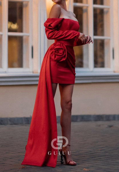 Red Long Sleeves Off-Shoulder Short Party Dress