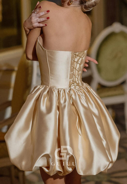 Champagne A-Line Strapless Sleeveless Mini Homecoming Dress