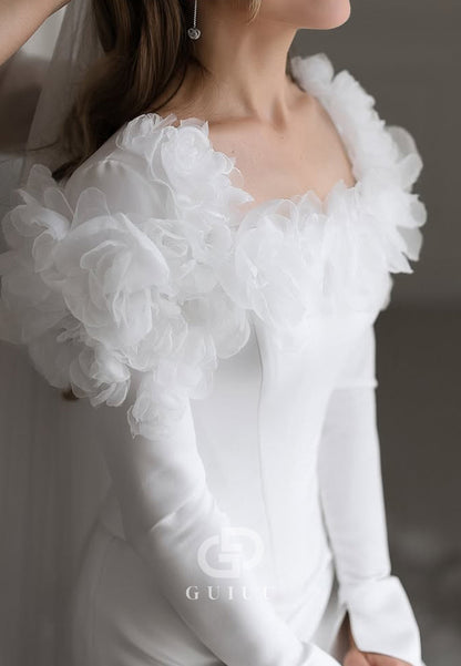 Elegant Long Sleeves Scoop Corset Satin Wedding Dress
