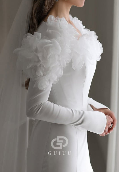 Elegant Long Sleeves Scoop Corset Satin Wedding Dress