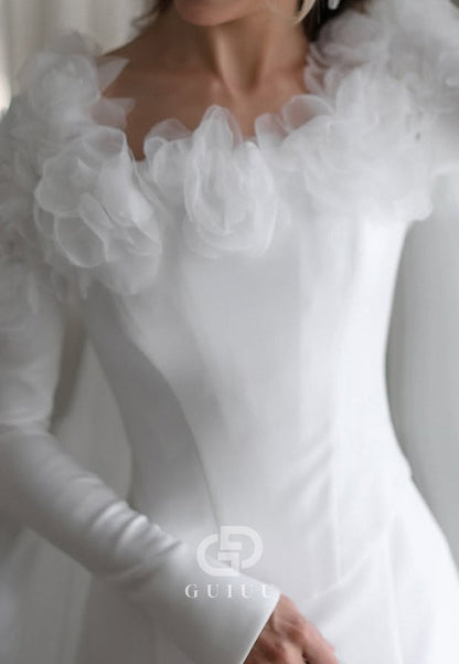 Elegant Long Sleeves Scoop Corset Satin Wedding Dress