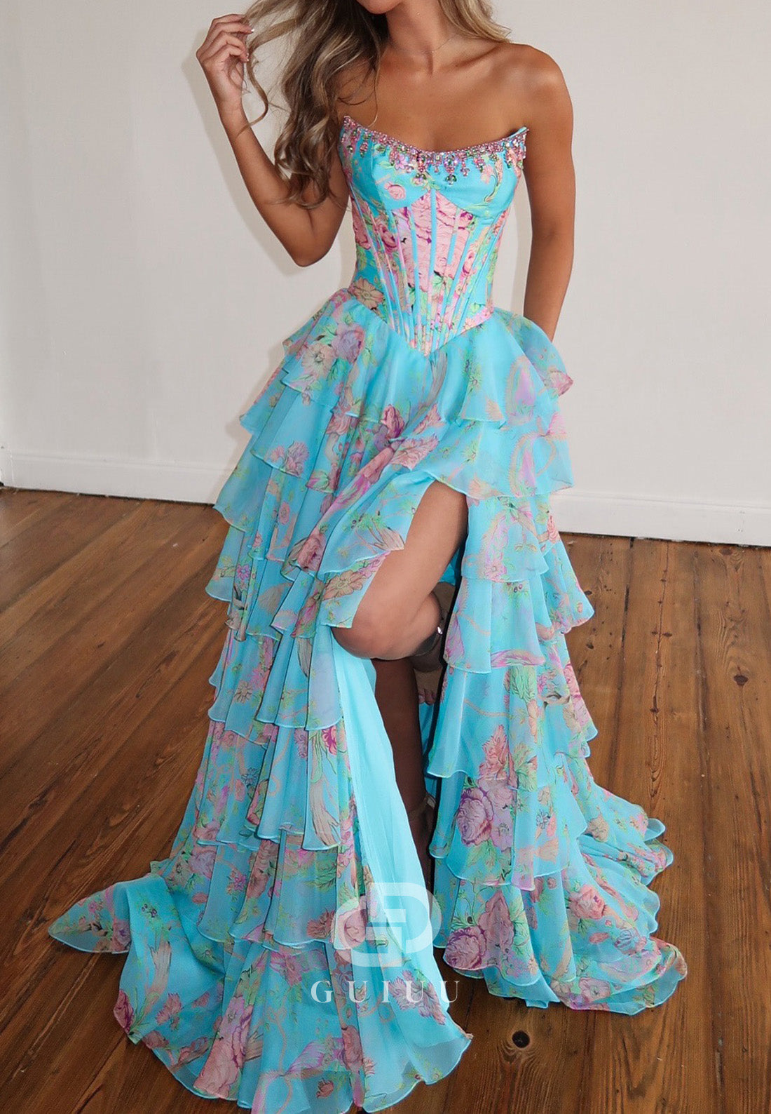 Charming A-Line Sleeveless Strapless Ruffles Prom Dress