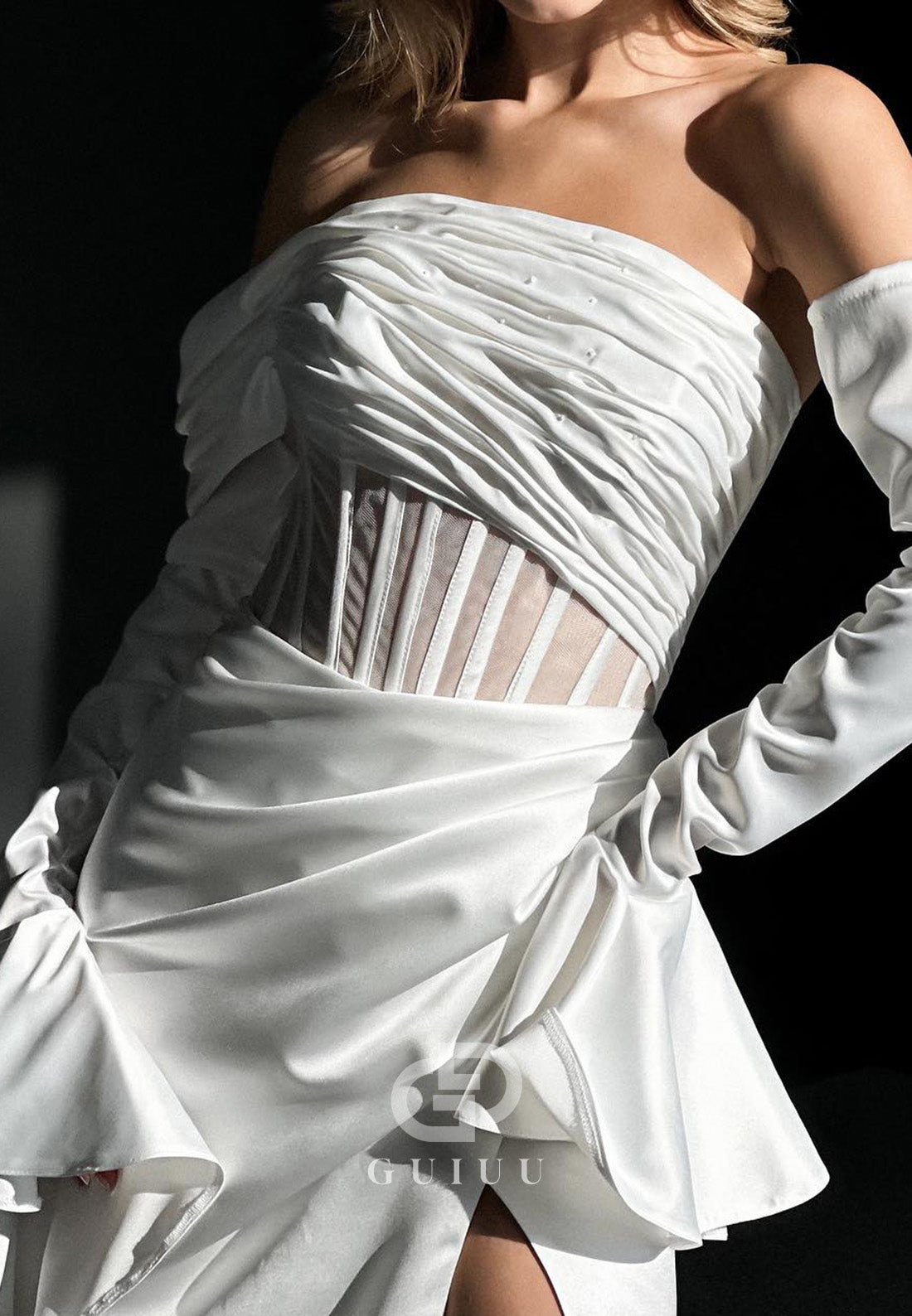 Sheath Off-Shoulder Corset Tulle Ruched Wedding Dress