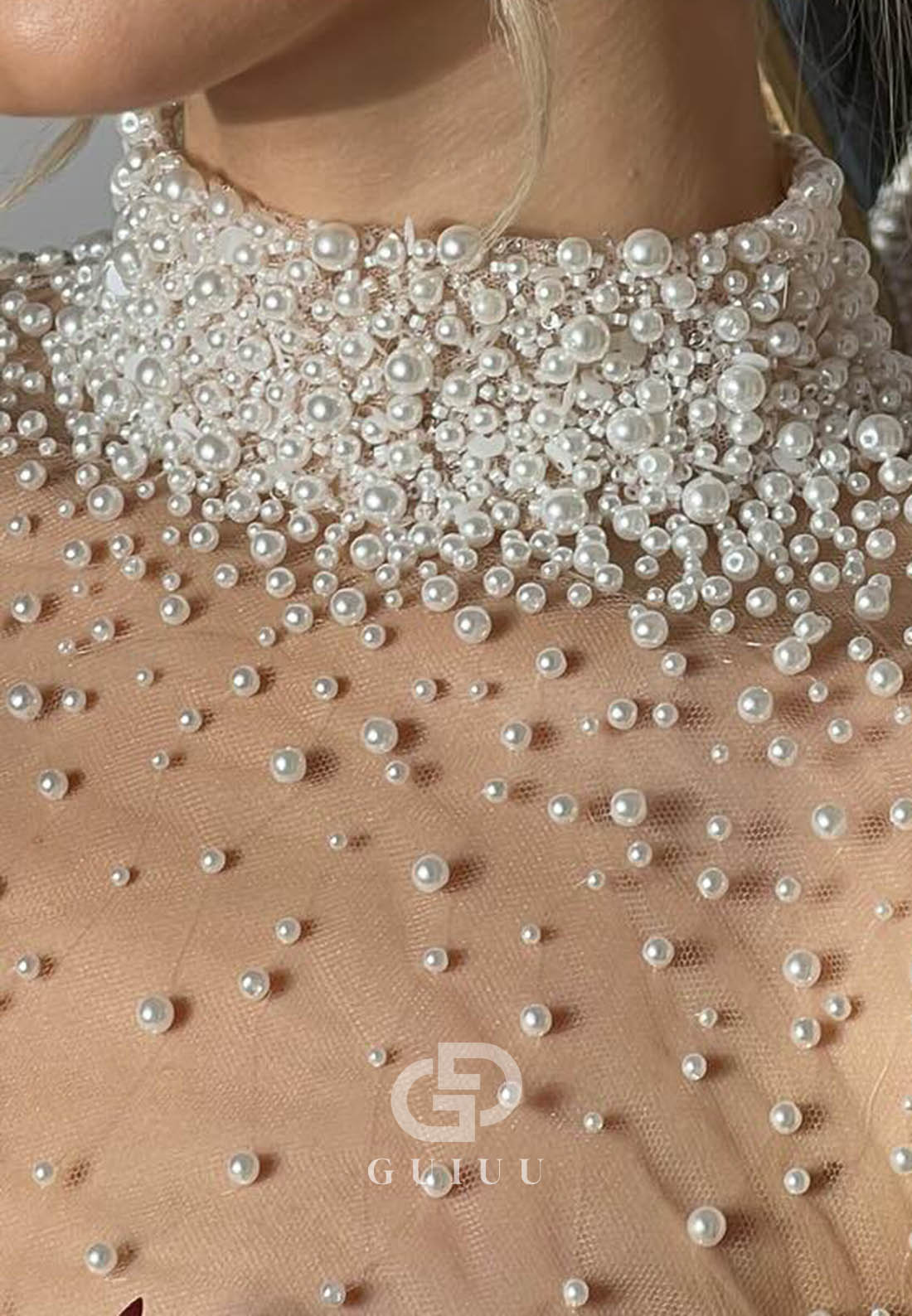 Charming Long Sleeves High Neck Pearls A-Line Wedding Dress