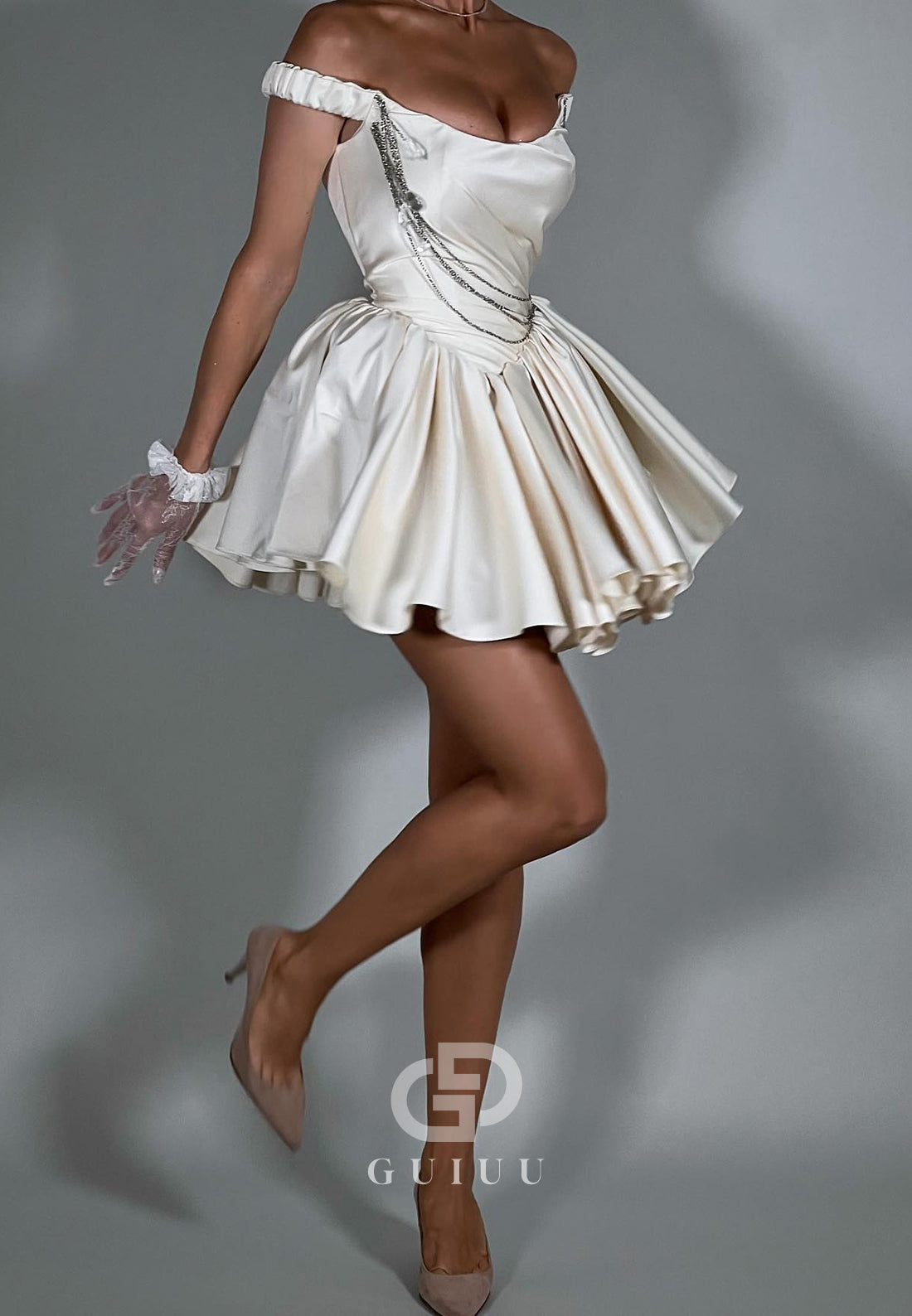 Simple Scoop Spaghetti Straps Empire-Waist Sequins Homecoming Dress