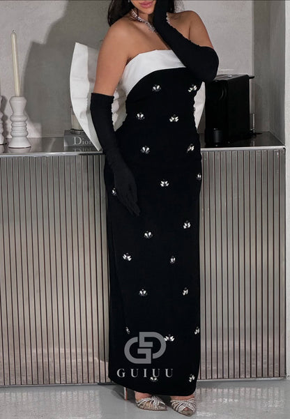 Black Sleeveless Strapless Bowknot Prom Dress