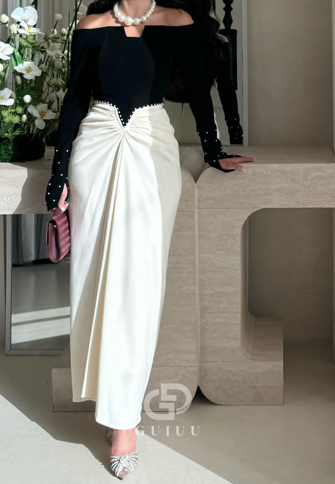 Elegant Long Sleeves Sweetheart Ruched Ankle-Length Evening Dress