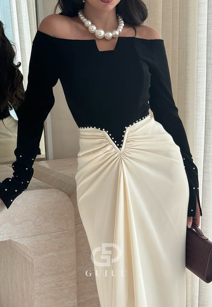 Elegant Long Sleeves Sweetheart Ruched Ankle-Length Evening Dress