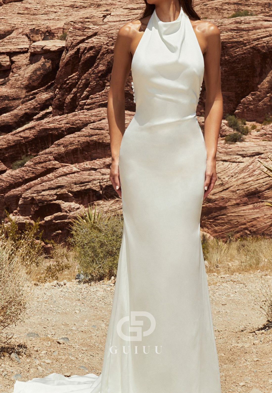 Halter Sleeveless Backless Satin Wedding Dress