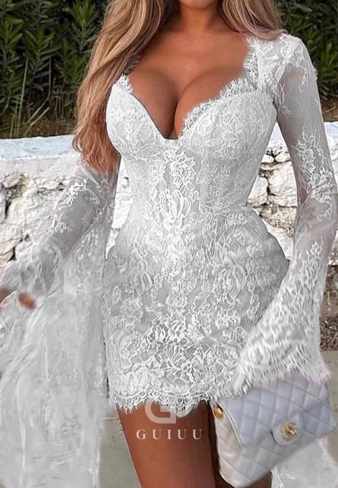 Charming Long Sleeves Sweetheart Corset Short Wedding Dress